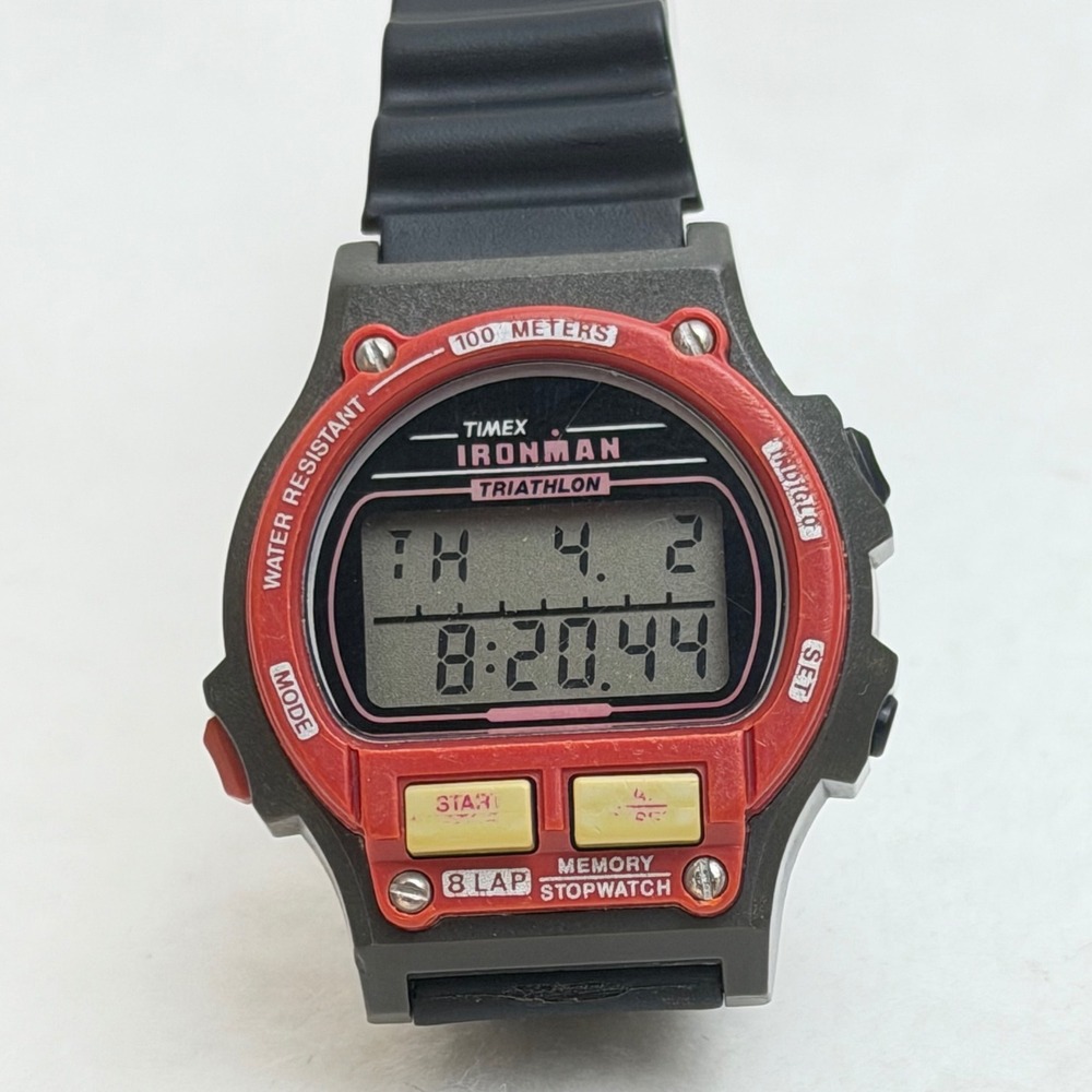 Vintage 1994 Timex Ironman 8-Lap Triathlon Watch - Rare Gray/Red - Indiglo - M3